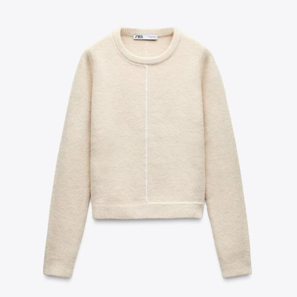 NWT Zara Knit Sweater with Contrasting Piping, S